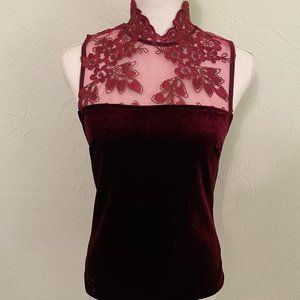 NWOT Lace and Velvet Top with Button down back